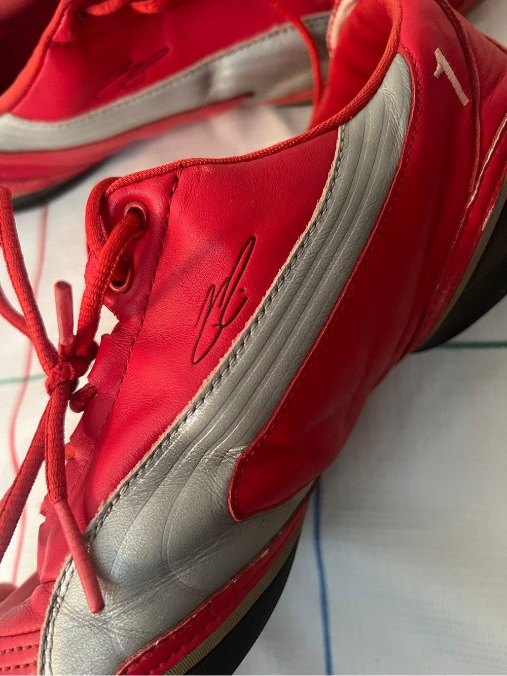 Puma Red and Silver Leather Sport Sneakers